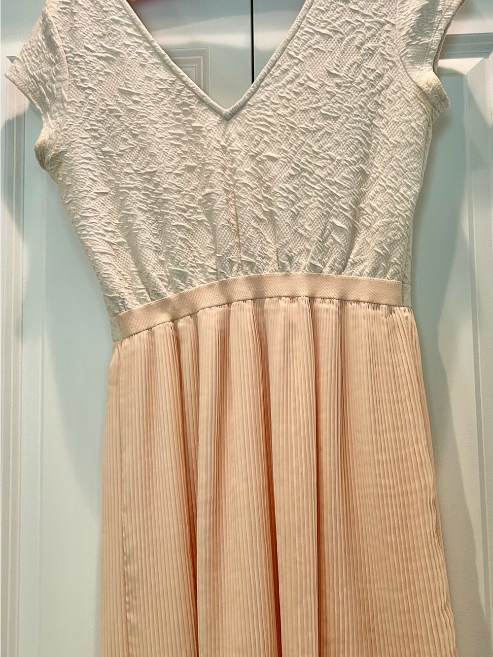 Pins & Needles Cream and Blush Pleated V-Neck Mini Dress